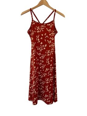 Pact Fit & Flare shorty Midi Dress M tandoori floral Cotton NWOT *pinhole